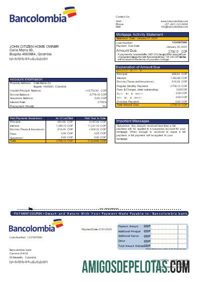 Declaração de hipoteca do Banco Bancolombia Colômbia Scr exemplo